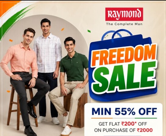Raymond : Freedom Sale | Min. 55% Off + ₹200 Off on ₹2,000