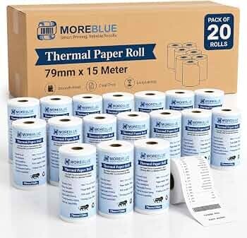 MOREBLUE® 79mm x 15m Pack of 10 POS White Thermal Paper Rolls