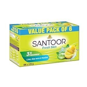 Santoor Fresh Skin Aloe Vera & Lime Bathing Soap 125g, Pack of 6 @163 