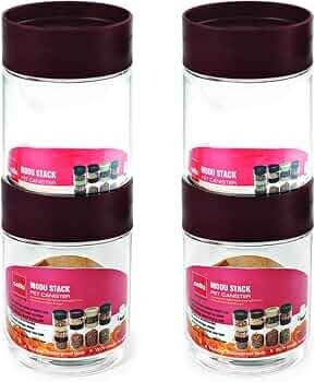  CELLO Modustack Pet Storage Jar For Kitchen Set of 4 Pcs, 750 ml Grey | 