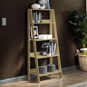 Madesa 5-Tier Ladder Shelf with Storage Space, Free Standing Bookshelf, Wood, 61 W x 140 H x 39 D Cm - Oak