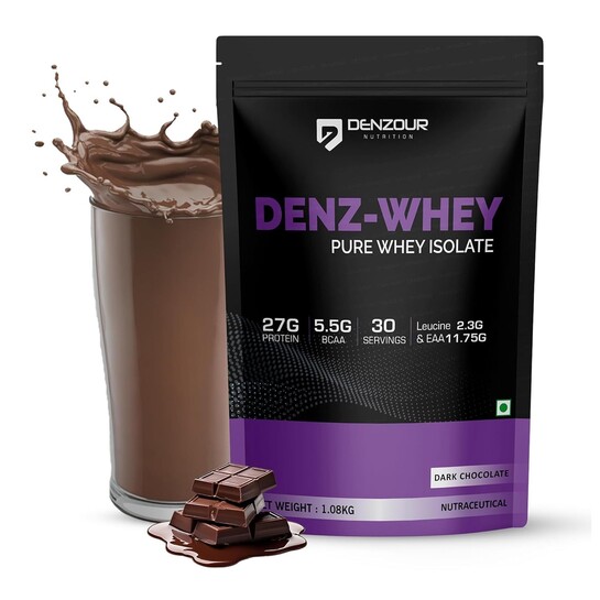  Buy 1 Get 1 Free DENZOUR NUTRITION Denz Whey Isolate Protein Powder for Men & Women | 27g Protein + 5.5g BCAA per Scoop | Fast Absorbing, Easy to Digest | Dark Chocolate Flavour | 1.08 kg, 30 Servings