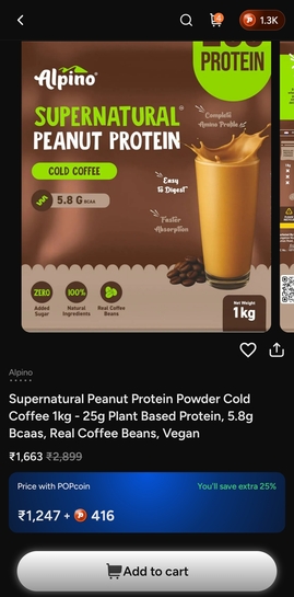 ALPINO Supernatural Peanut Protein Powder Cold Coffee 1kg Plant-Based Protein