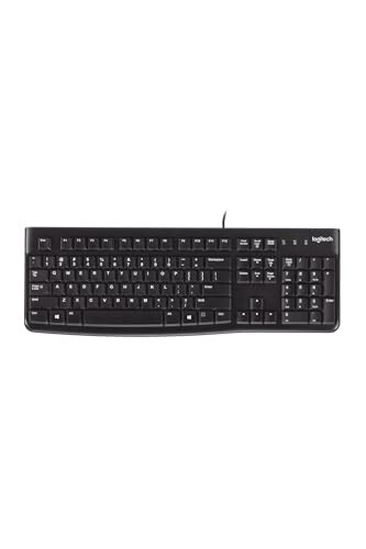 Logitech K120 Wired Keyboard for Windows, USB Plug-and-Play, Full-Size, Spill-Resistant, Curved Space Bar, Compatible with PC, Laptop