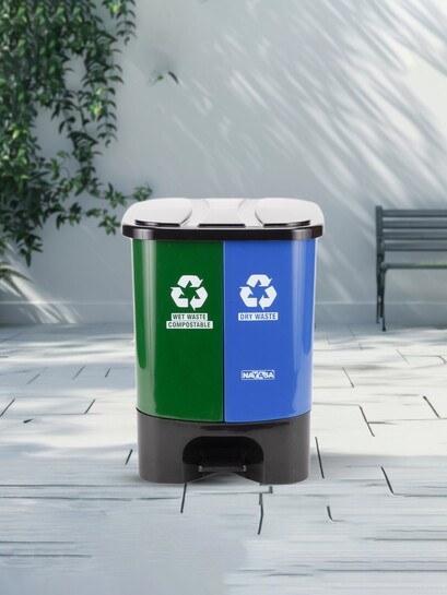 Buy Nayasa Single 2 In 1 Pedal Bin Green & Blue With Dual Segregation Wet And Dry Dustbin 19L - Bins for Unisex 30280186 | Myntra
