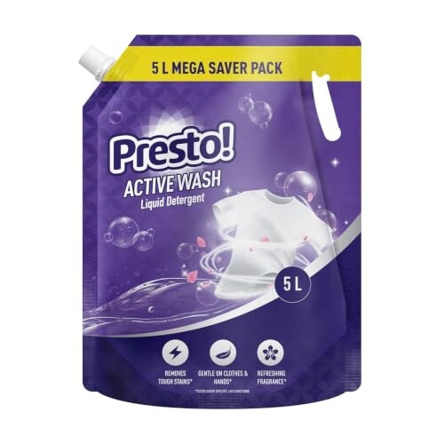 Amazon Brand - Presto! Active Wash Liquid Detergent Refill Pack 5L
