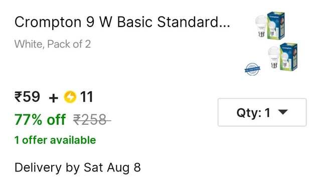 Pack of 2 Bulb ₹59 + SC