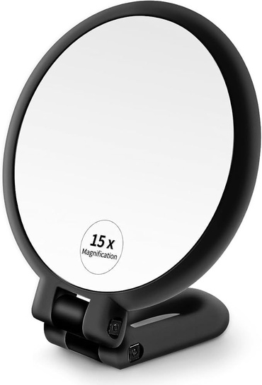 Portable Magnifying Makeup Mirror | Double Sided | Folding | Travel Compact | Black Round