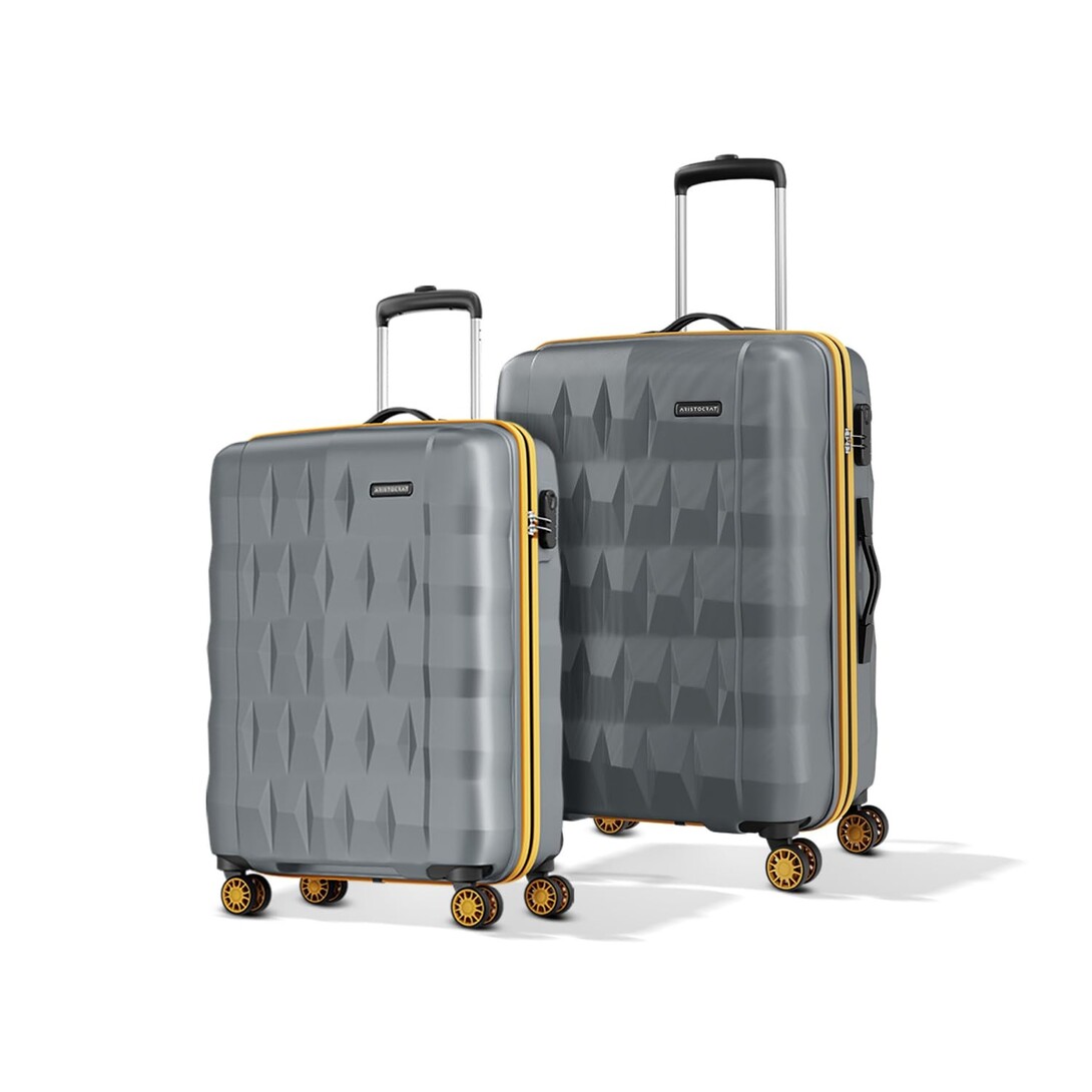 Aristocrat Comet Set of 2 (Cabin+Medium) Hard Case Trolley Bags, Grey | 8-Wheels, Durable Case, Spacious, Combination Lock, Sturdy Zipper, Lightweight Travel Luggage, 3-Year Global Warranty