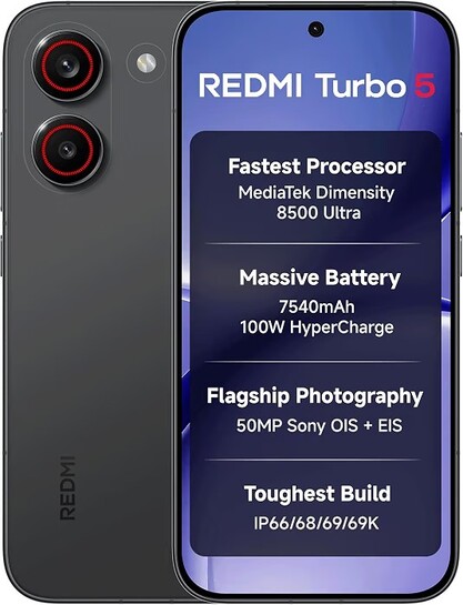 REDMI Turbo 5 (8GB + 256GB) Asphalt Black | Dimensity 8500 Ultra | Mega 7540mAh Battery | 100W HyperCharge | Compact 16.75cm(6.59) 120Hz AMOLED Screen | 50MP Sony OIS Camera : Amazon.in: Electronics
