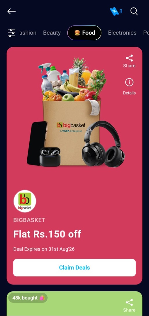 Paytm × Bigbasket : Flat 150 OFF on no mov (user specific)