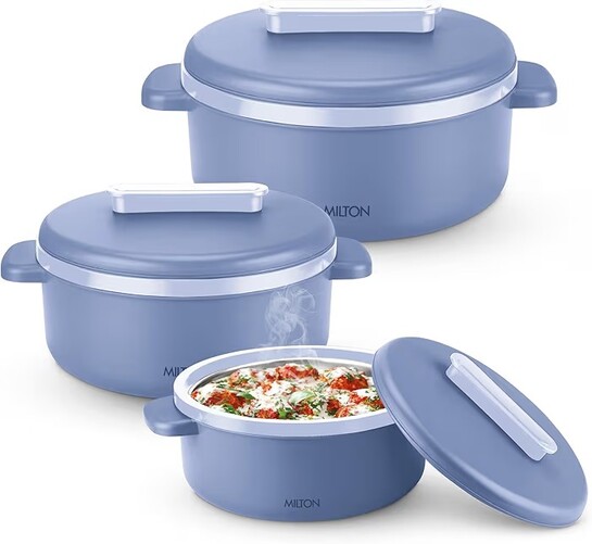 MILTON Micronova Jr. Gift Set Inner Stainless Steel Casserole, Set of 3 (380 ml, 775 ml, 1345 ml)