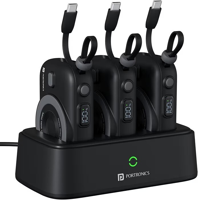 Portronics Power Shutter Home 3 x 10000mAh Fast Charging Wireless Powerbank with Charging Station, 22.5W Wired Output, 15W Wireless Output 