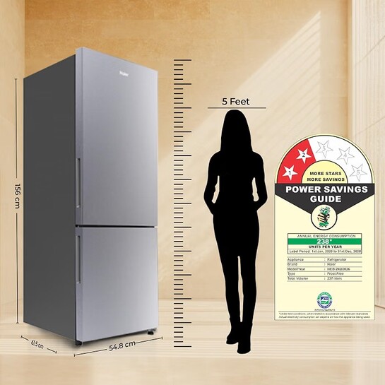 Haier 237 L 2 Star Frost Free Twin Inverter Double Door Bottom Mount Refrigerator (HEB-242EGSA-P, Moon Silver, 2026 Model)
