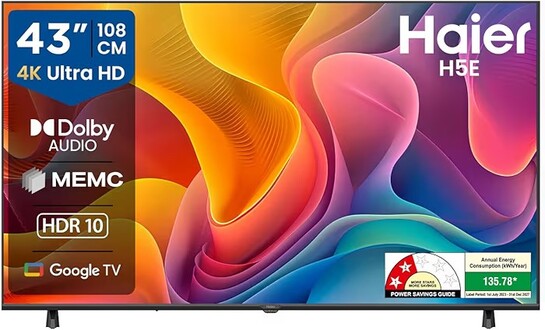 Haier H5E Series 108cm (43) 4K Ultra HD Smart LED Google TV 43H5E