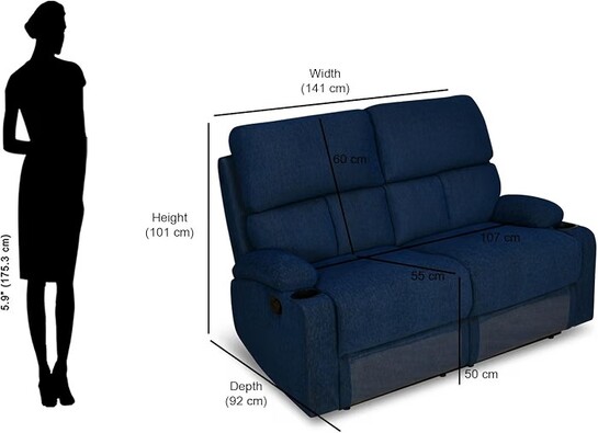 Nilkamal Matt 2 Seater Fabric Manual Recliner with Cup Holder | 1 Year Warranty | 