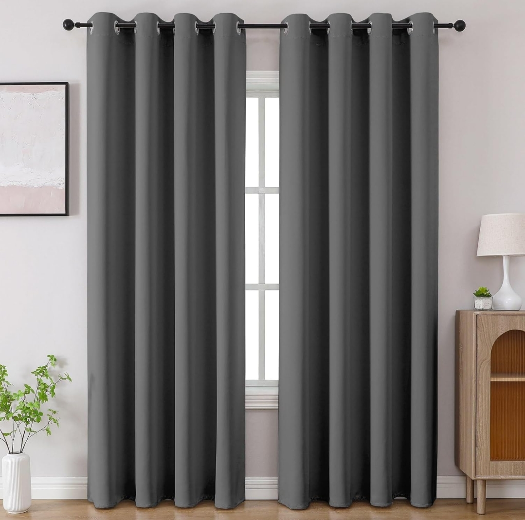 Cortina 80-90% Blackout Solid Door Curtains 7 Feet Set of 2 - Thermal Insulated | Curtain for Living Room | Drapes for Bedroom | (7 Feet, Grey)