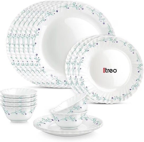 Treo by Milton Opalware Aurelia Murel Dinner Set of 18 | Serving for 6 | Microwave & Dishwasher Safe |