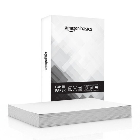 Amazon Basics A4 Copier Paper | Multipurpose Paper | 75 GSM | 500 Sheets | Compatible with Inkjet & Laser Printers