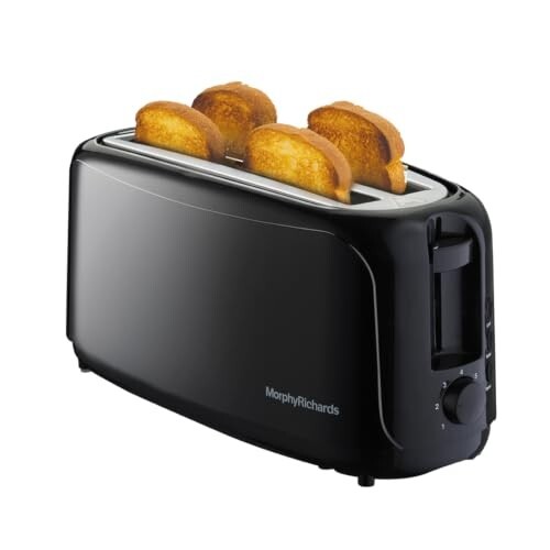 Morphy Richards AT 402 1450 Watts Pop-Up Toaster | 4-Slice Automatic Pop Up Toaster With Removable Crumb Tray | 7-Levels Browning Control | Bread Centring With Wide Bread Slots | 2-Yr WarrantyBlack