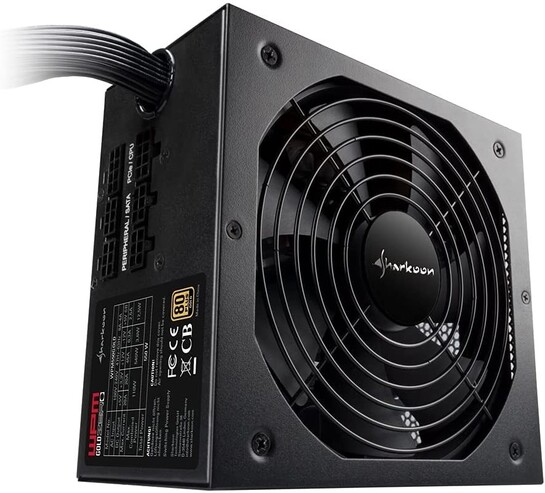 Sharkoon WPM Gold Zero 550 Watt 80 Plus Gold Certification Semi-Modular Power Supply - Black