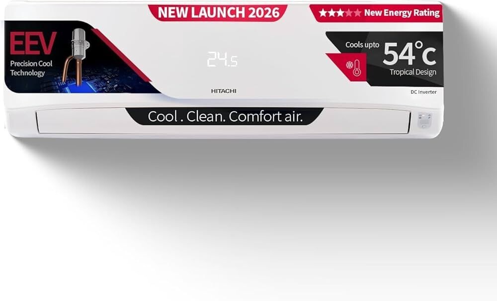 Hitachi 1.5 Ton 3 Star, New Star rated, Inverter Split AC(Copper, Smart View Display, 4 Way Swing