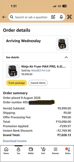 Ninja Air Fryer MAX PRO, 6.2L Air Fryer Oven 2-Year Warranty