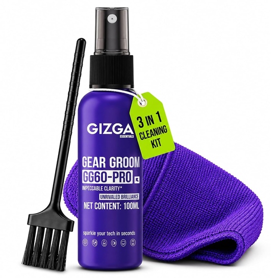 Gizga Pro 3-in-1 Laptop Cleaning Kit | 100ml Screen Cleaner | Microfiber Cloth | Brush | Alcohol Free