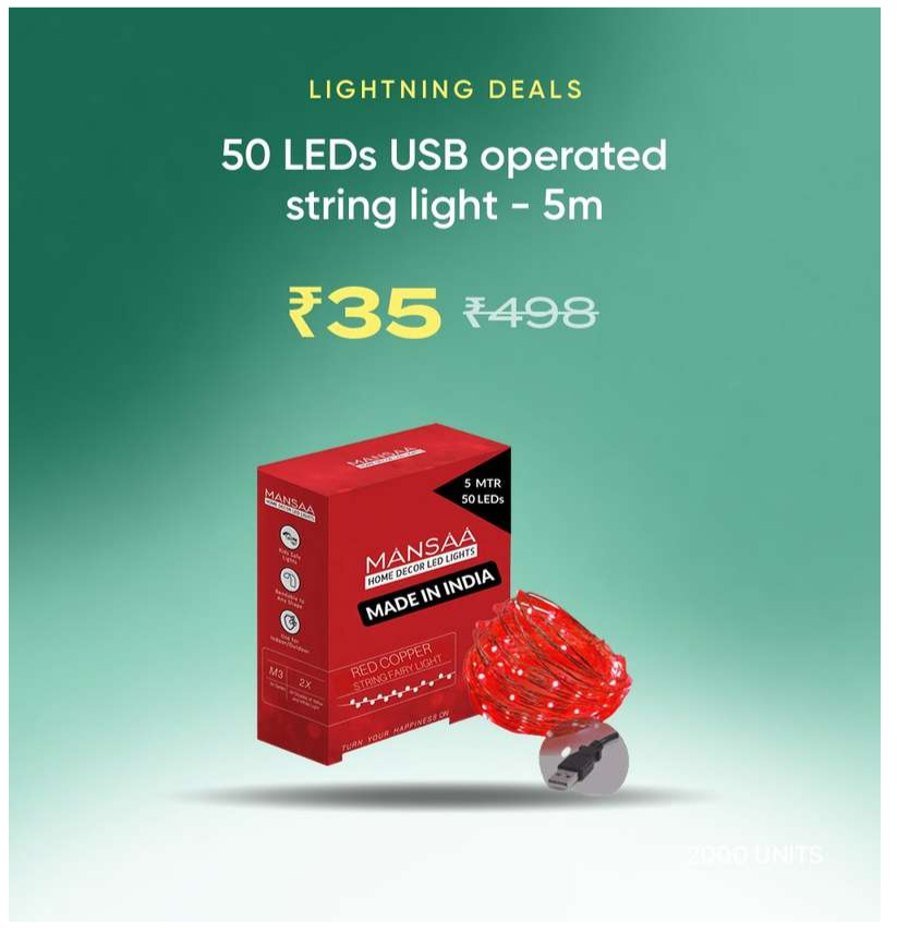 50 LEDs USB Operated String Light - 5m from MANSAA (Using 2000 Cred Coins)