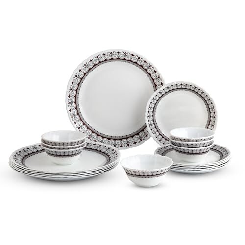 CELLO Lumina Imperial Plus Series Opalware Dinner Set of 19 Pieces For Family of 6 