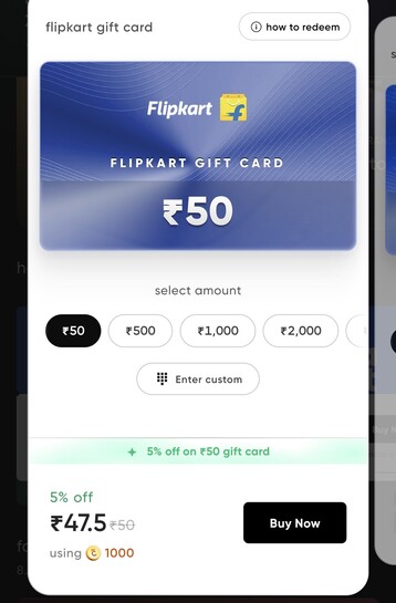 CRED X Flipkart 50 rs GV at 5% off