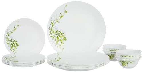 Larah by Borosil Erba Opalware 18 Pcs Dinner Set, Opal Glass Dinner Plates & Bowls
