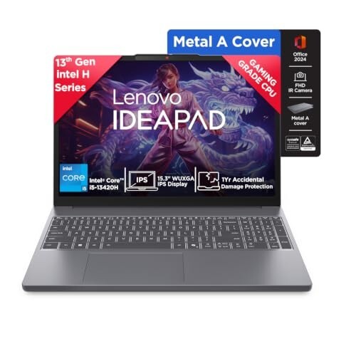 Lenovo IdeaPad Slim 3 13th Gen Intel Core i5-13420H 15.3 inch (38.8cm) WUXGA IPS Laptop (16GB RAM/512GB SSD/Windows 11/Office 2024/Top Metal Cover/Backlit KB/Luna Grey/1.6Kg), 83K101JEIN