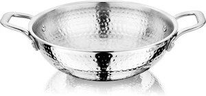 NIRLON Hammered Triply Stainless Steel Cookware Deep Kadai/Wok/Kadhai 18cm Kadhai 18 cm diameter 1.2 L capacity (Triply, Non-stick, Induction Bottom)