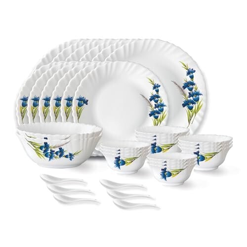 Larah by Borosil Nina Fluted Series Opalware Dinner Set
