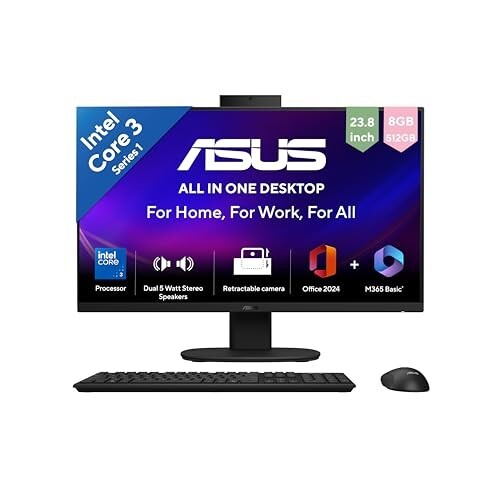 [Coupon + HDFC CC EMI] ASUS V440 23.8" All-in-One PC | Core 3 100U | 8GB/512GB | Win 11 + Office 24 | Wireless KB & Mouse