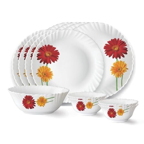 Larah by Borosil Zinnia Fluted Series Opalware Dinner Set