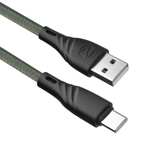 Zebronics USB to Type C Braided Nylon Cable, 33W, 3A Max, 1.5 Meters (UT300, Green)