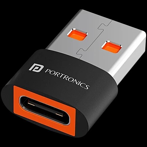 Portronics Bridge X USB 3.0 Type C Female To USB A Male OTG Adapter - Fast Charging, Fast Data Transfer, Black, 1 pc