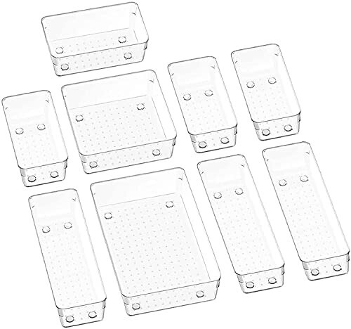 Kesi Acrylic Desk Drawer Organizers Trays Set (9 Pcs Tray,Transparent)