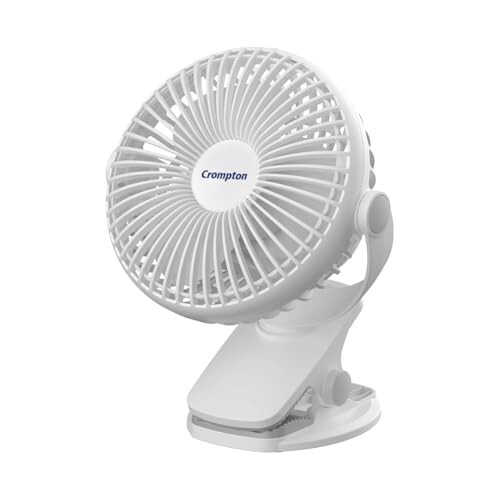 Crompton Siro Rechargeable Clip Fan 100MM | Safety Grill Design (White)
