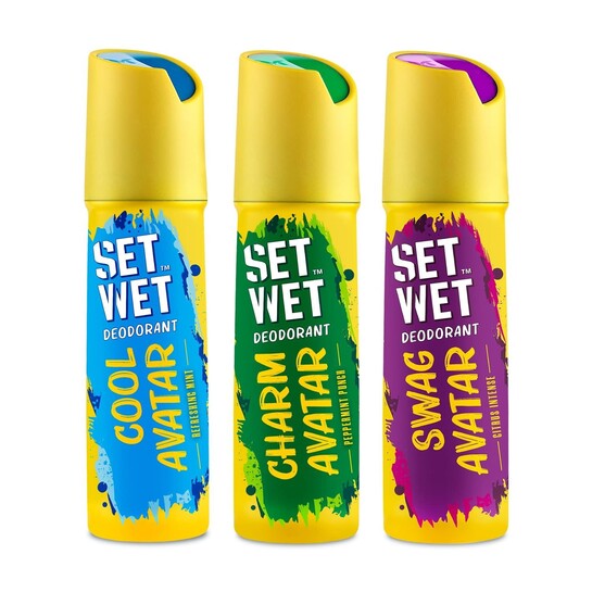 SET WET Deodorant Spray Perfume Cool, Charm & Swag Avatar for men, 150ml (Pack of 3