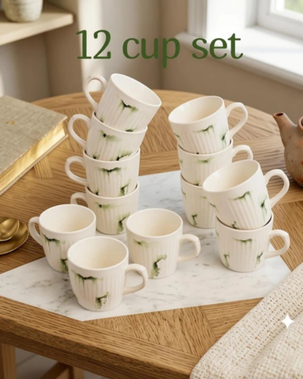 GALAXYCERAMICS Pack of 12 Ceramic (White, Green, Cup)