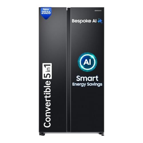 Samsung 653 L, 3 Star, Frost Free, Double Door, Convertible 5-in-1 Digital Inverter (RS76CG8003B1HL, Black Matte/Black DOI)