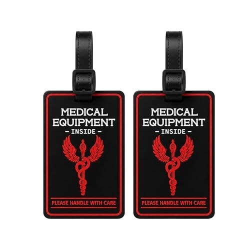Storite Pack of 2 Luggage Tags with Black Silicon Strap (Black & Red)