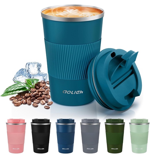 Thermal Travel Mug 380ml | Leak Proof Lid | Insulated Stainless Steel | Hot Cold | Blue