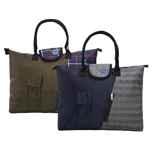 Urbane Home Pack of 2 Foldable Shopping Bags For Women with 3 Small Pockets 