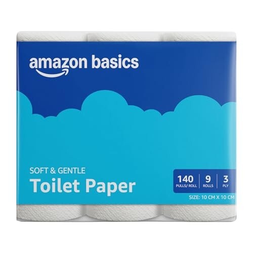 Amazon brand- Amazon Basics 3 ply Toilet tissue Paper Roll 1260 pulls | 140 pulls x 9 Rolls