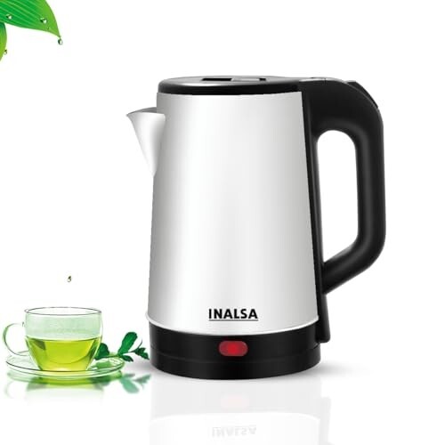 INALSA Electric Kettle Prism FS 1500 Watts |1.8 L | unique Cylindrical SS Body(Black/Silver)
