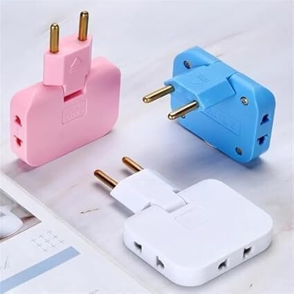 3-in-1 Rotatable EU to US Plug Adapter 180° Extension with Foldable Multi-Socket, Mini Slim Wireless Outlet Converter, 2-Pin Rotate Plug, Compact Travel-Friendly Design Multicolor (Standard_Pack OF 2)